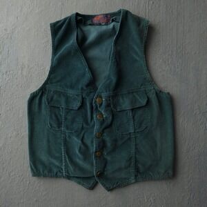 Vintage 70s Landlubber Green Corduroy Vest Medium Cinch Back Hong Kong